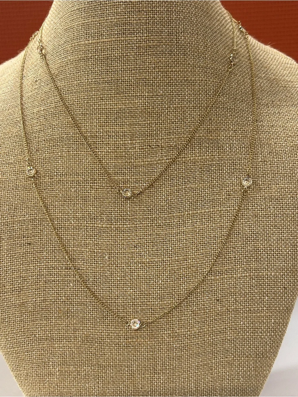 Beautiful vintage Sarah Cov gold tone crystal station layering necklace